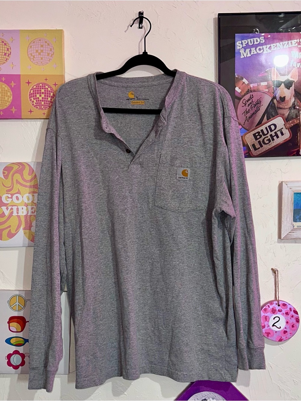 Carhartt Heather Gray Long Sleeve Henley Pocket Tee